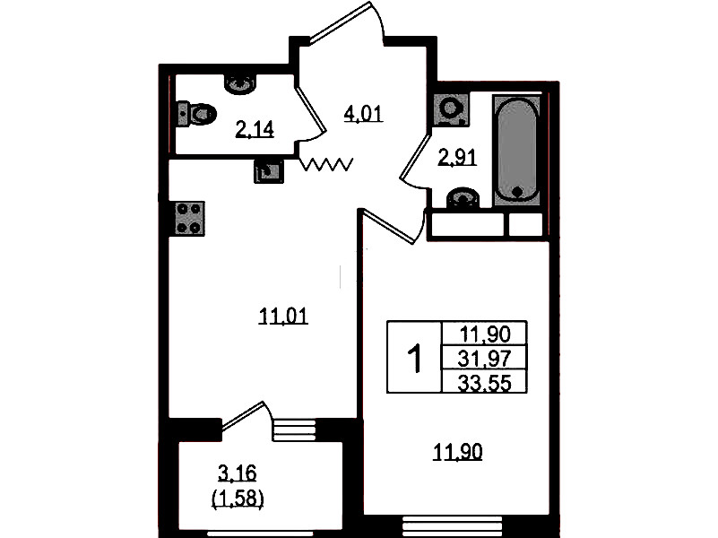 1-комнатная квартира 33.55 м², 9/12 эт., ЖК «UP! Квартал Воронцовский»